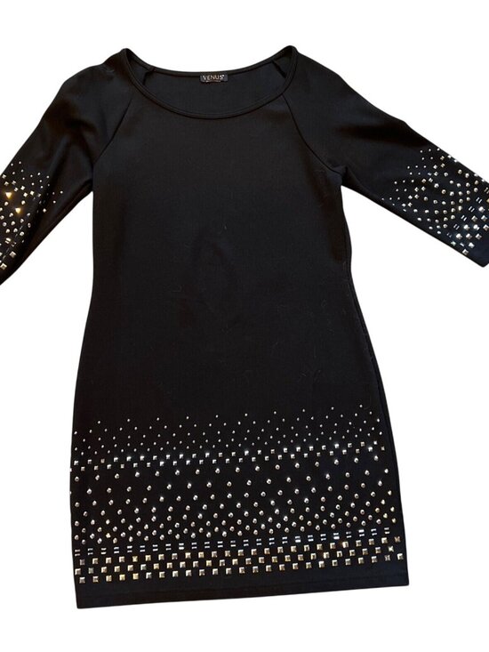 VENUS Dresses & Skirts - Venus black 3/4 sleeve dress silver studs Women L